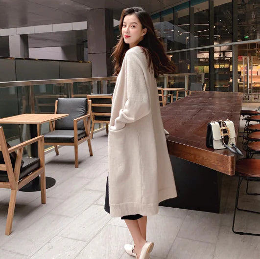 Long Hooded Knit Sweater Coat