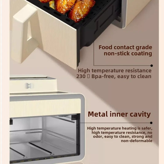 A Visual Large Capacity Air Fryer with Automatic Flip-Free Metal Inner Cavity for Home Use,Microcomputer NTC Core Control