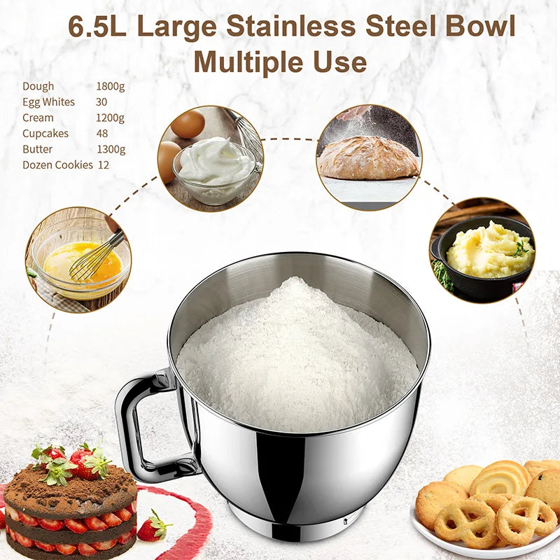 Kitchen Aid Classic Series 6.5 Quart Tilt-Head Stand Mixer White Electric Food Mixer with Beater Dough HookWire Whip and Egg