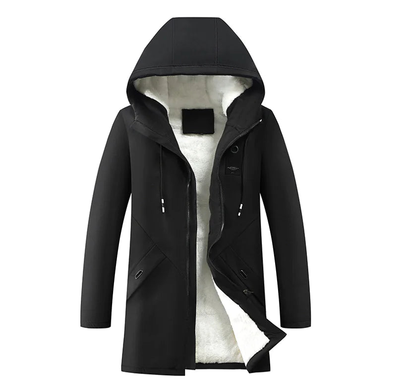 Thick Long Hooded Cotton Jacket for Men