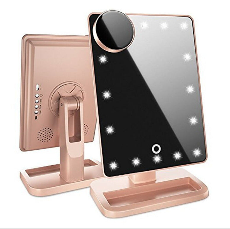 Touch Screen Makeup Mirror With 20 LED Light & Bluetooth Music Speaker