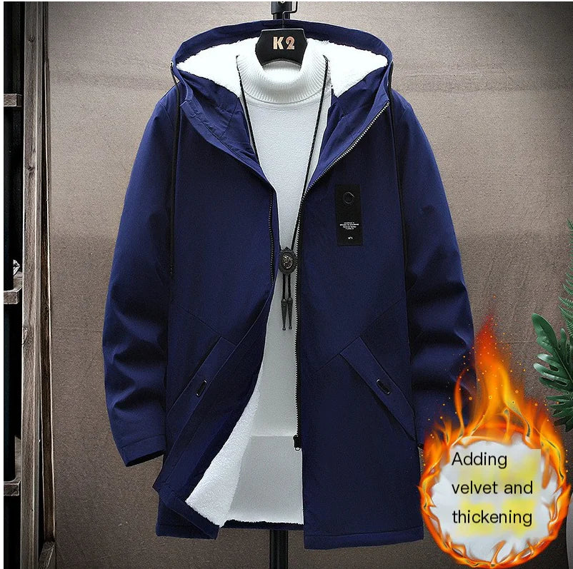 Thick Long Hooded Cotton Jacket for Men
