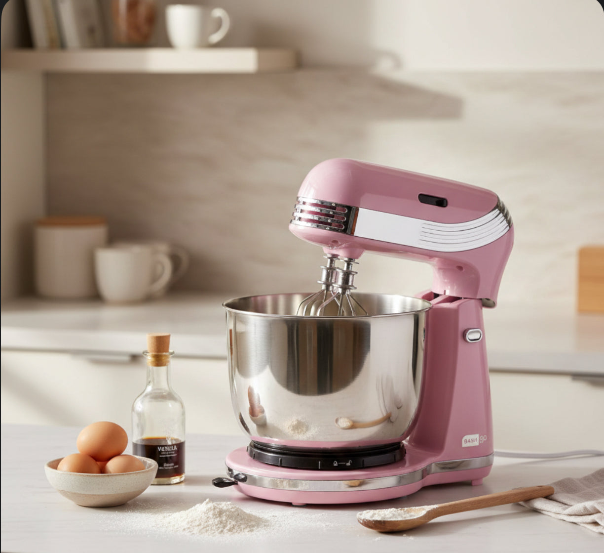 A high Speed Stand Mixer with 3 Quart Stainless Steel Mixing Bowl