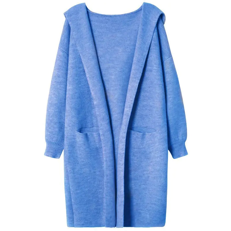 Long Hooded Knit Sweater Coat