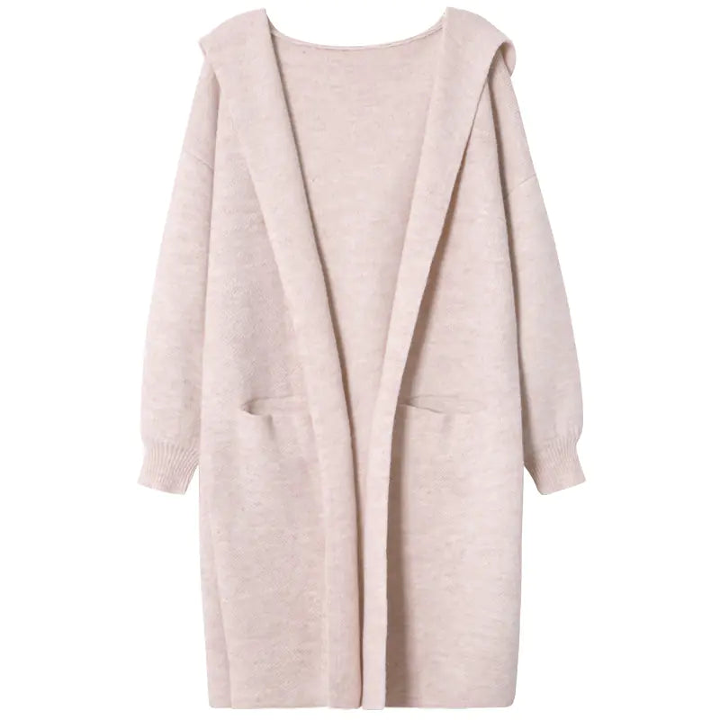 Long Hooded Knit Sweater Coat