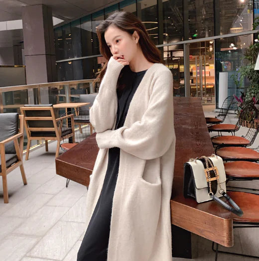 Long Hooded Knit Sweater Coat