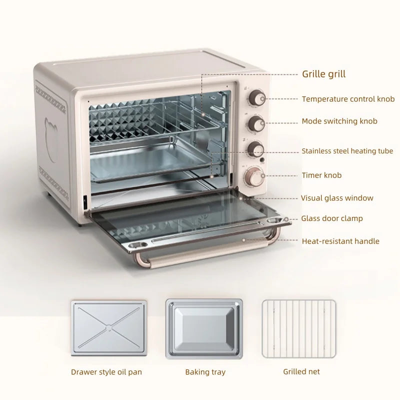 A 220V Home Air Fryer Baking Oven with 40L Large Capacity Electric Multi-functional Air Fryer Toaster Oven 60℃~230℃、Timeable