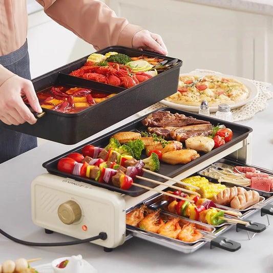 Electric barbecue grill household large-capacity electric hot pot multi-functional indoor smokeless skewer machine