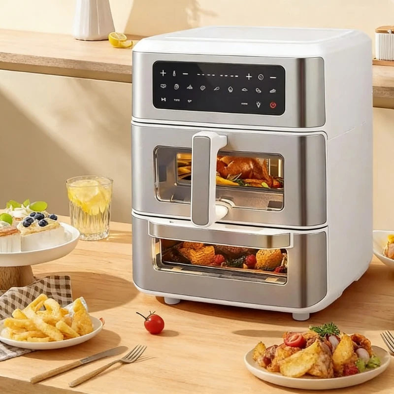 A Double-layer visual air fryer new three-dimensional double compartment multi-functional no-turning electric oven for home use