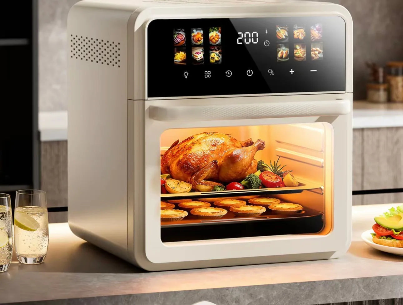 Air fryer oven visualization touch screen multi-layer no-turn steaming, baking and frying multi-function  01 air fryer oven