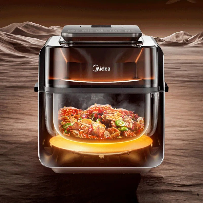 A Smart Multifunctional Air Fryer with Visual Window No Flip Oil Free Cooking Holographic Touch Screen for Home Kitchen Use