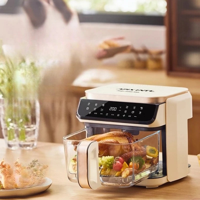 A 6L air fryer transparent visual household no-turn-over high boron glass liner water tender baking machine