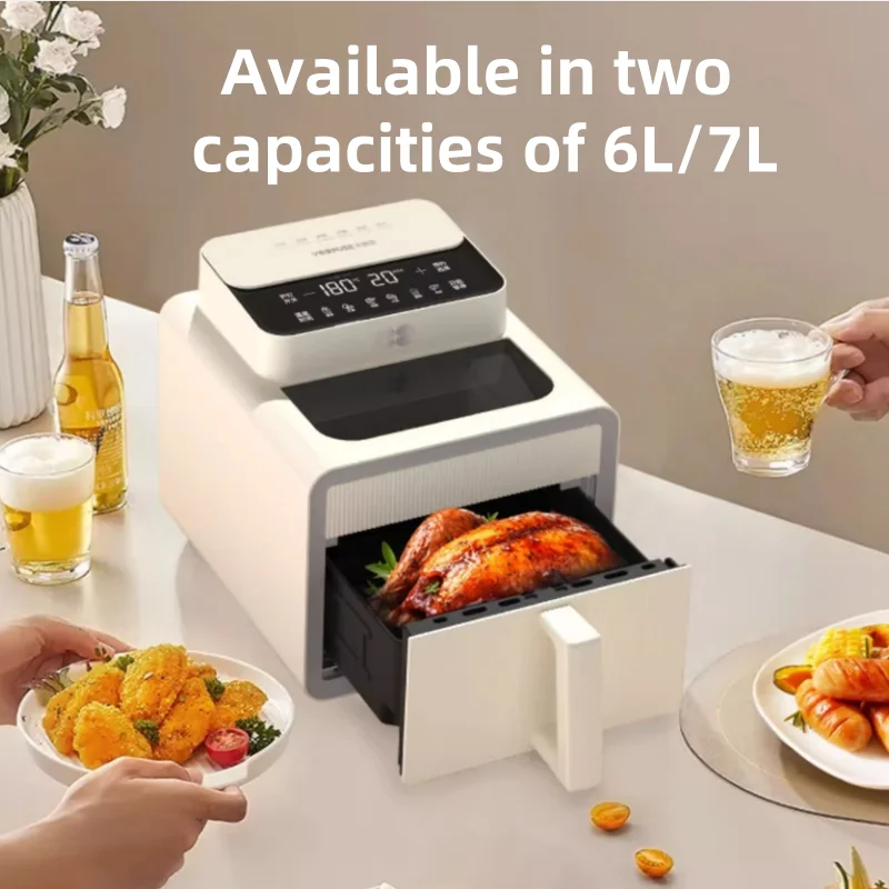 A Visual Large Capacity Air Fryer with Automatic Flip-Free Metal Inner Cavity for Home Use,Microcomputer NTC Core Control