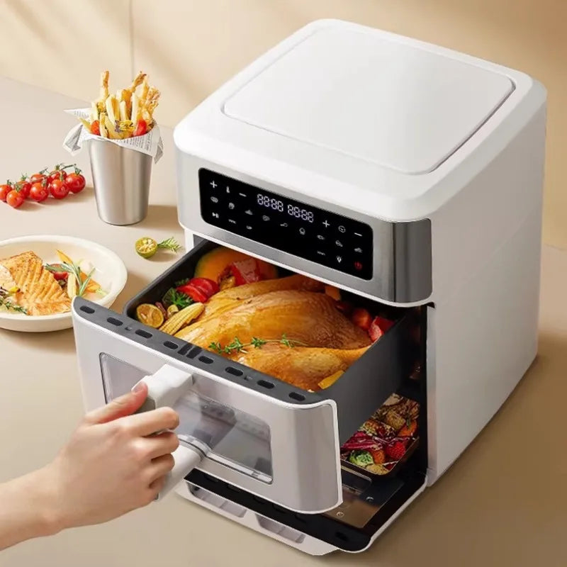 A Double-layer visual air fryer new three-dimensional double compartment multi-functional no-turning electric oven for home use