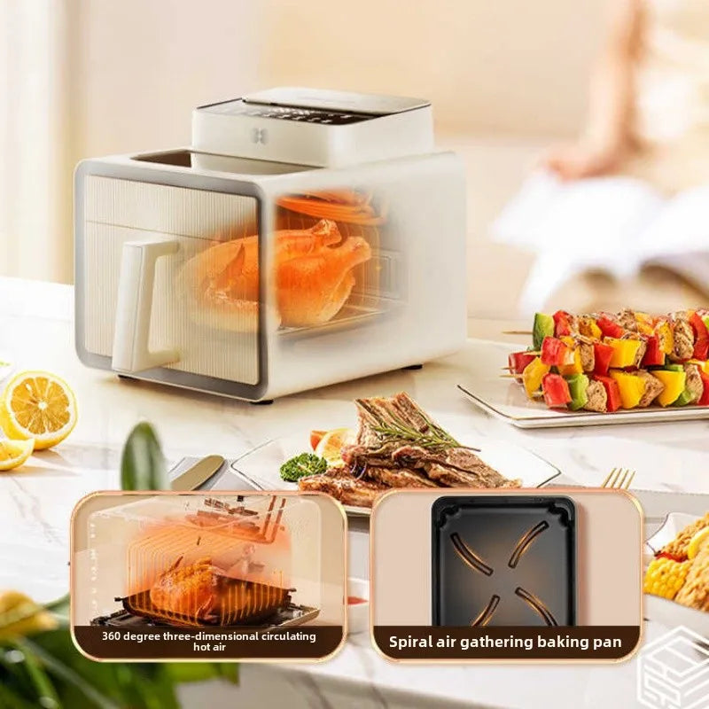 A Visual Large Capacity Air Fryer with Automatic Flip-Free Metal Inner Cavity for Home Use,Microcomputer NTC Core Control