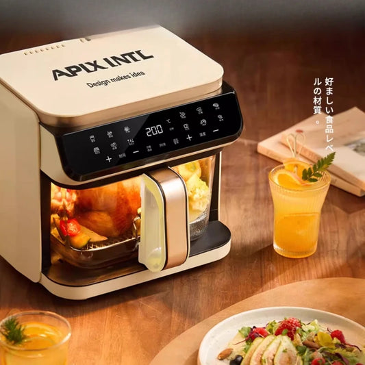 A 6L air fryer transparent visual household no-turn-over high boron glass liner water tender baking machine
