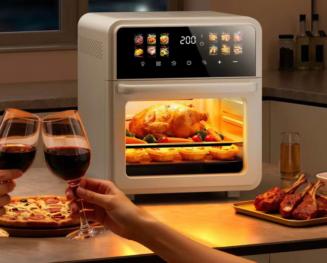 Air fryer oven visualization touch screen multi-layer no-turn steaming, baking and frying multi-function  01 air fryer oven