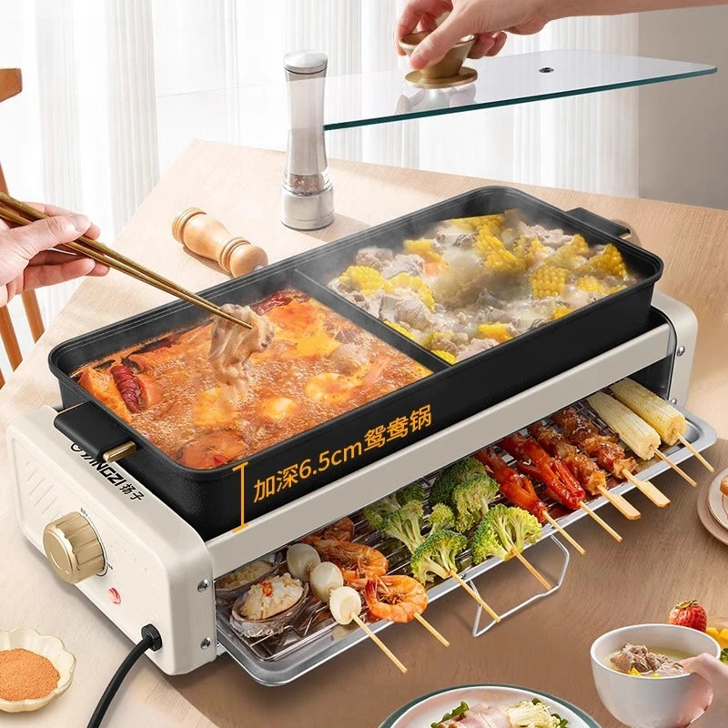 Electric barbecue grill household large-capacity electric hot pot multi-functional indoor smokeless skewer machine
