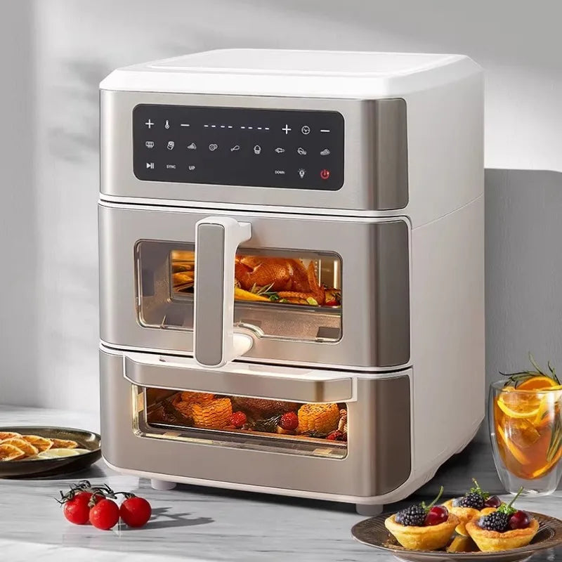 A Double-layer visual air fryer new three-dimensional double compartment multi-functional no-turning electric oven for home use
