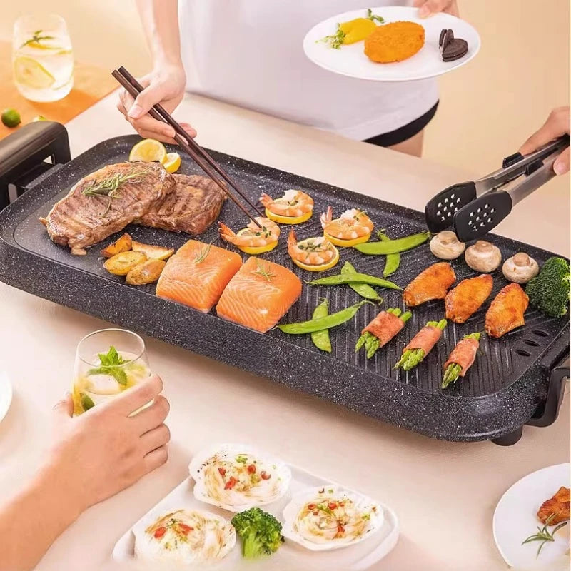 Household smokeless barbecue plate electric baking and frying integrated non-stick easy to clean family dinner artifact