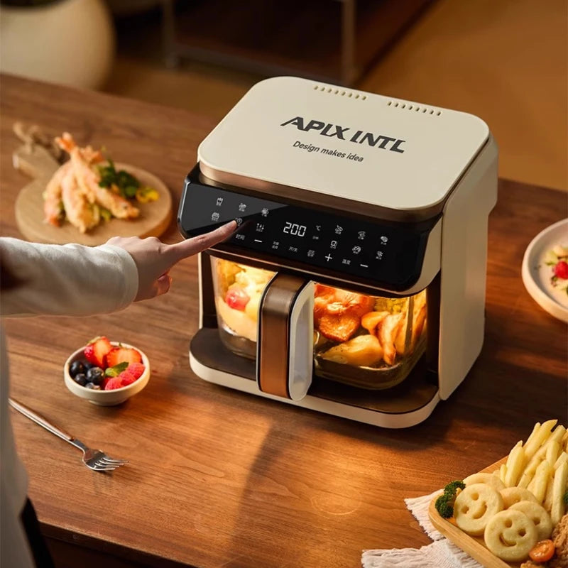 A 6L air fryer transparent visual household no-turn-over high boron glass liner water tender baking machine