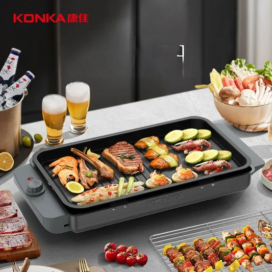 KONKA Electric Oven Smokeless BBQ Grill with Oven Tray Household Iron Plate BBQ Skewer Grill 220V