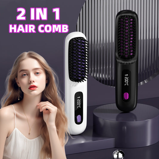 2 In 1  Hair Comb Wireless Hair Straightener