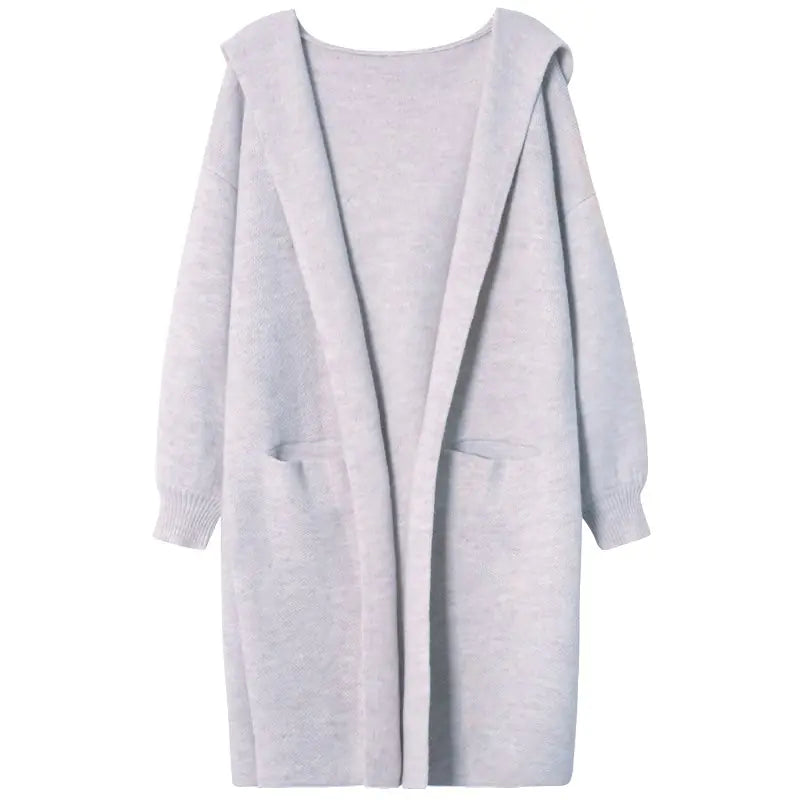 Long Hooded Knit Sweater Coat